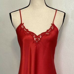 Val Mode Red Embroidered Lace Nightgown Chemise Slip Dress Vintage Size Small